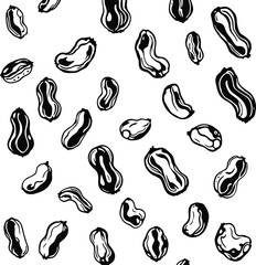 Seamless pattern of peanuts vector illustration black and white food background design art drawing 100