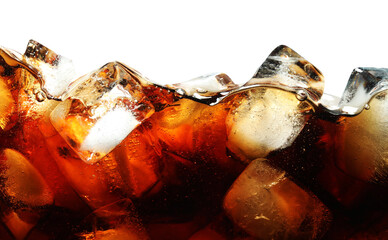 Refreshing cola with ice isolated on white