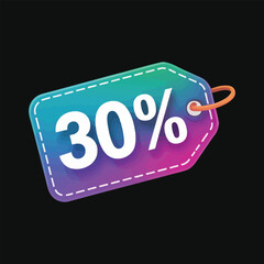 Colorful thirty percent discount tag with orange string