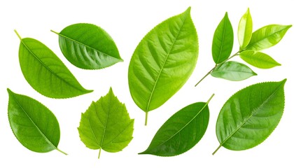 Fresh green leaves isolated on white