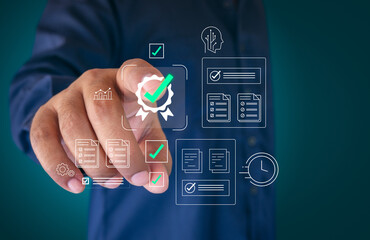 Validating digital system and approve documents certification concept. Checklist and compliance....