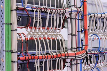 View from the back of the electrical panel. Connection of electronic modules using copper...