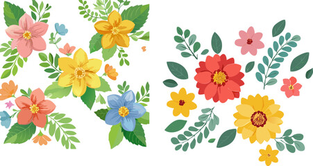 Obraz premium Vibrant Floral Arrangements with Greenery and Leaves.