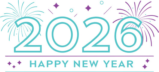Happy new year 2026 greeting with vibrant fireworks and confetti celebrating the upcoming year isolated on transparent background