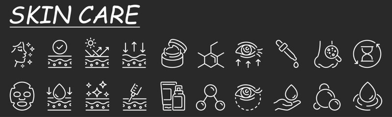 Skin care outline icons set isolated on white background flat vector illustration. 