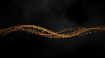 Thick fog surrounds an intense jet black background featuring a graceful and elegant gold dust glitter sparkle wave texture with refined features. 