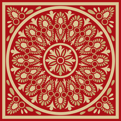 Classic Greek red and gold square ornament. Vector pattern, ancient Hellenic rectangle. European border.

