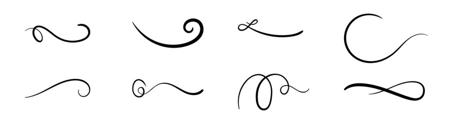 set of hand drawn swirling lines and calligraphic elements
