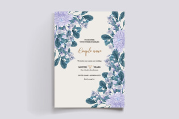 WEDDING INVITATION FRAME WITH FLOWER DECORATIONS AND FRESH LEAVES