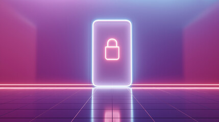 Futuristic mobile security neon glow display for digital device protection