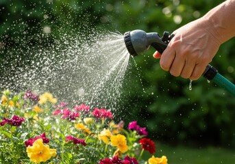 Watering Garden with Hose Hand Summer Nature Plant Care Green Hobby