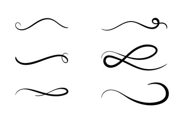 set of hand drawn swirling lines and calligraphic elements