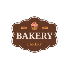 Vintage Bakery Cupcake Wheat Vector Logo