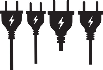 Four electrical plugs with lightning bolt symbol silhouette