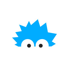 crazy hairstyle hedgehog logo ready design flat icon symbol minimalistic eyes and blue hair