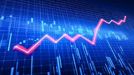 Naklejka premium Graph with a red line that is going down. The graph is blue. The graph is showing a downward trend