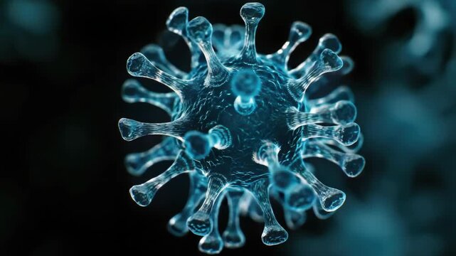 3D rendering of a SARS-CoV-2 virus particle, emphasizing the spike proteins for which antibodies are being developed.