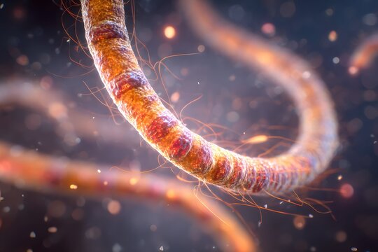 Microscopic, sinister pinworms on skin with digital cues emphasizing urgent hygiene importance.