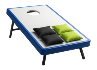 Polyethylene cornhole board set with bean bags and folding legs for tailgating events