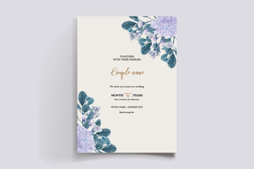 WEDDING INVITATION FRAME WITH FLOWER DECORATIONS AND FRESH LEAVES