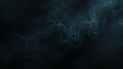 Swirling blue-gray smoke plume gently drifting in dark studio void, with wisp of smokelike vapor