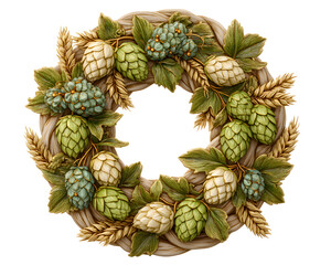 Fototapeta premium Decorative Wreath with Hops and Wheat Elements for Rustic Decor