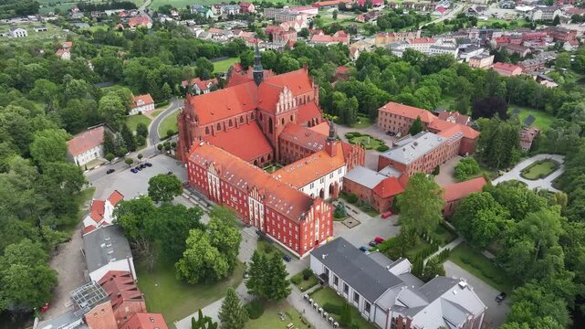 Aerial view of the Church of the Assumption of the Blessed Virgin Mary, Pelplin, Poland
