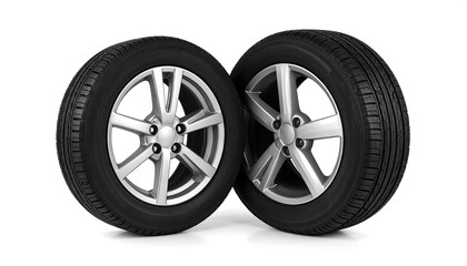 Obraz premium Two car tires on white background