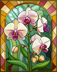Orchids Flower, Stained Glass Style, 