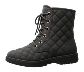 Quilted ankle boots in charcoal grey fabric with side lace-up detail