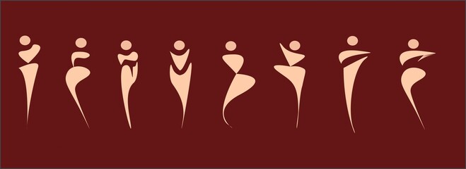 Elegant Abstract Female Silhouettes in Motion – Modern Minimalist Art. World women illustration. women body design with beige background. Graphic vector design.