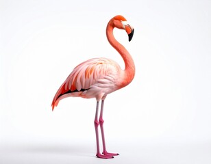Obraz premium Pink Flamingo Standing Side View Isolated on White Background