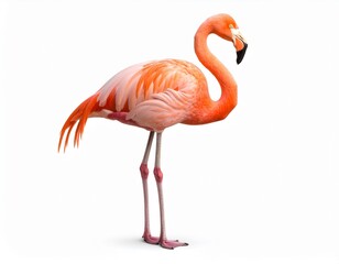 Obraz premium Pink Flamingo Standing Side View Isolated on White Background