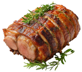 Roasted pork isolated on white background transparent PNG clipart..