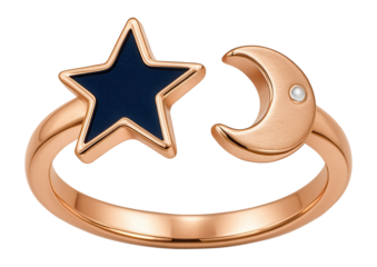 Adjustable rose gold ring featuring a star and moon design
