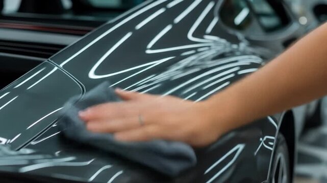 Meticulous Hand Polishing on a Luxury Car's Reflective Surface