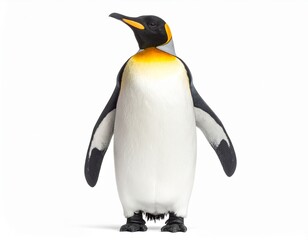 King Penguin Standing on White Background