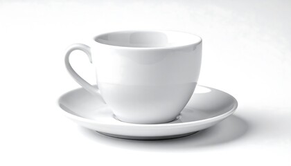 Obraz premium Empty white teacup and saucer on white background