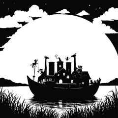 Fototapeta premium Silhouette animal ark illustration vector graphic design template for print and web use