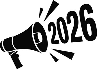 Megaphone announcing the year 2026 silhouette