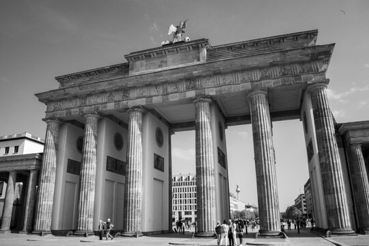 The Brandenburg Gate at Pariser Platz in Berlin, Germany, a powerful symbol of unity, history, and neoclassical architecture in the heart of the city.