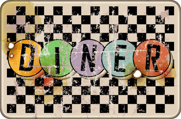 grungy old retro american diner sign, fast food vintage concept, worn and weathered, vector eps illustration