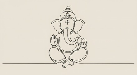 A single-line drawing of Ganesha, the Hindu elephant god, seated in a meditative pose.