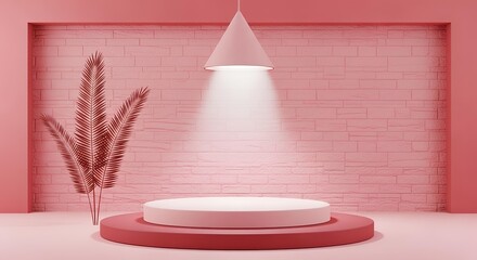 Pink themed product display with spotlight and platform for presentation use