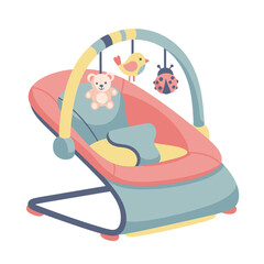 Colorful baby rocker with toys for infant comfort and play on isolated background 