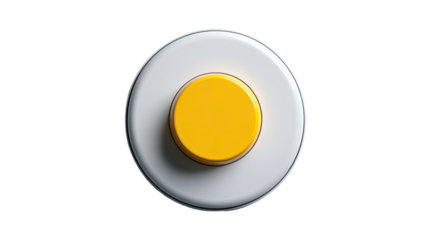 A top-down view of a bright yellow circular button centered on a larger, off-white circle.  The button and surrounding circle have a smooth, glossy surface