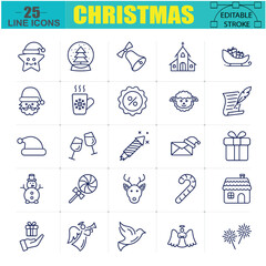 Christmas line Icon set - Festive and New Year. Editable simple Vector illustration Design Collection