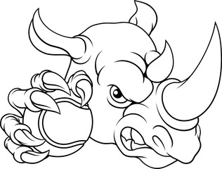 Rhino Rhinoceros Tennis Mascot
