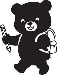Fototapeta premium Cute bear with backpack and pencil silhouette