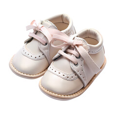 Elegant Baby Shoes Champagne Leather Crib Shoes with Pink Ribbon Laces